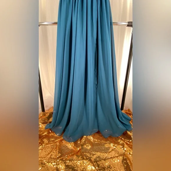Elegant Side Split Teal Blue Bridesmaid Dresses One Shoulder wedding grad New